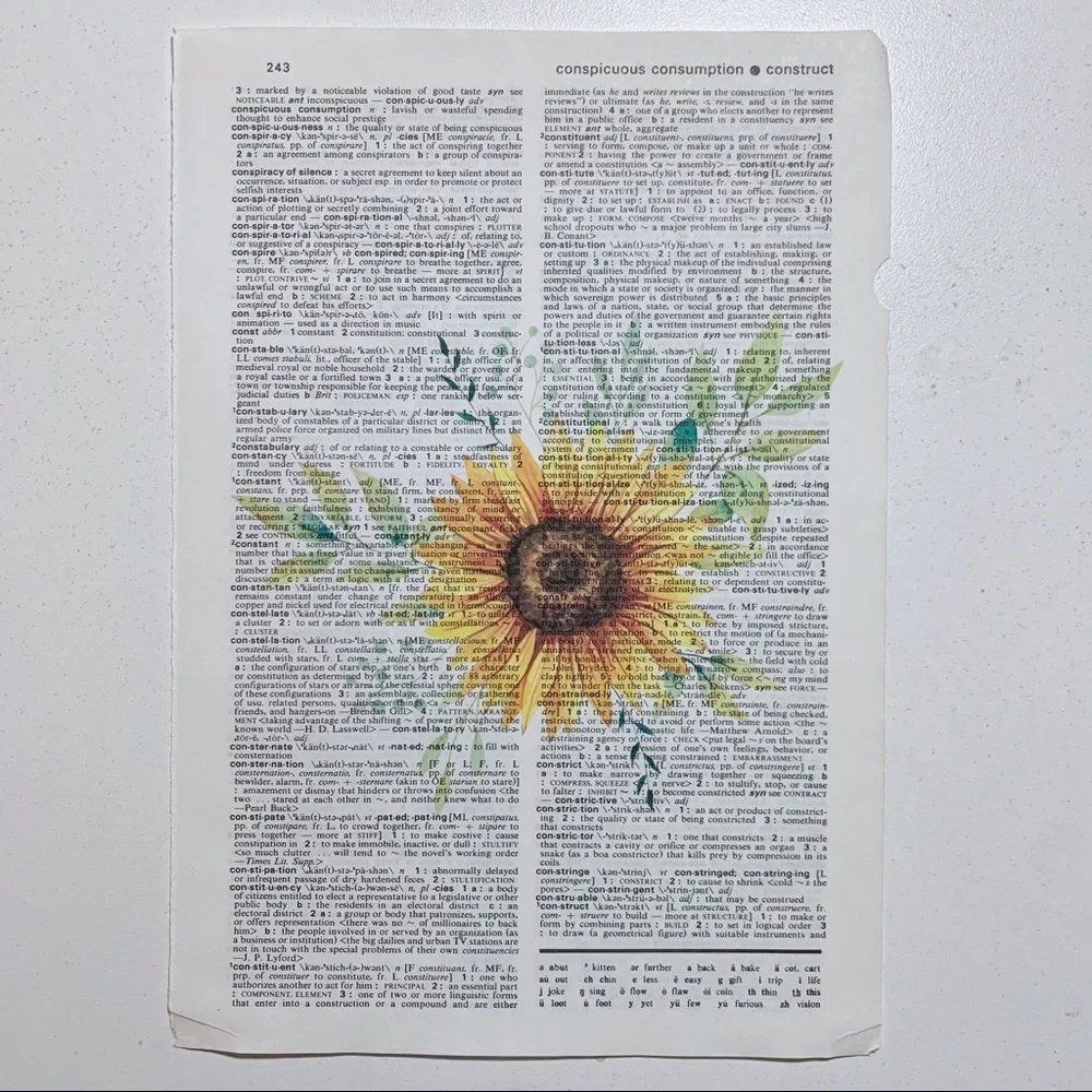 Dictionary Art Print Sunflower, Vintage Art Print, Dictionary Print